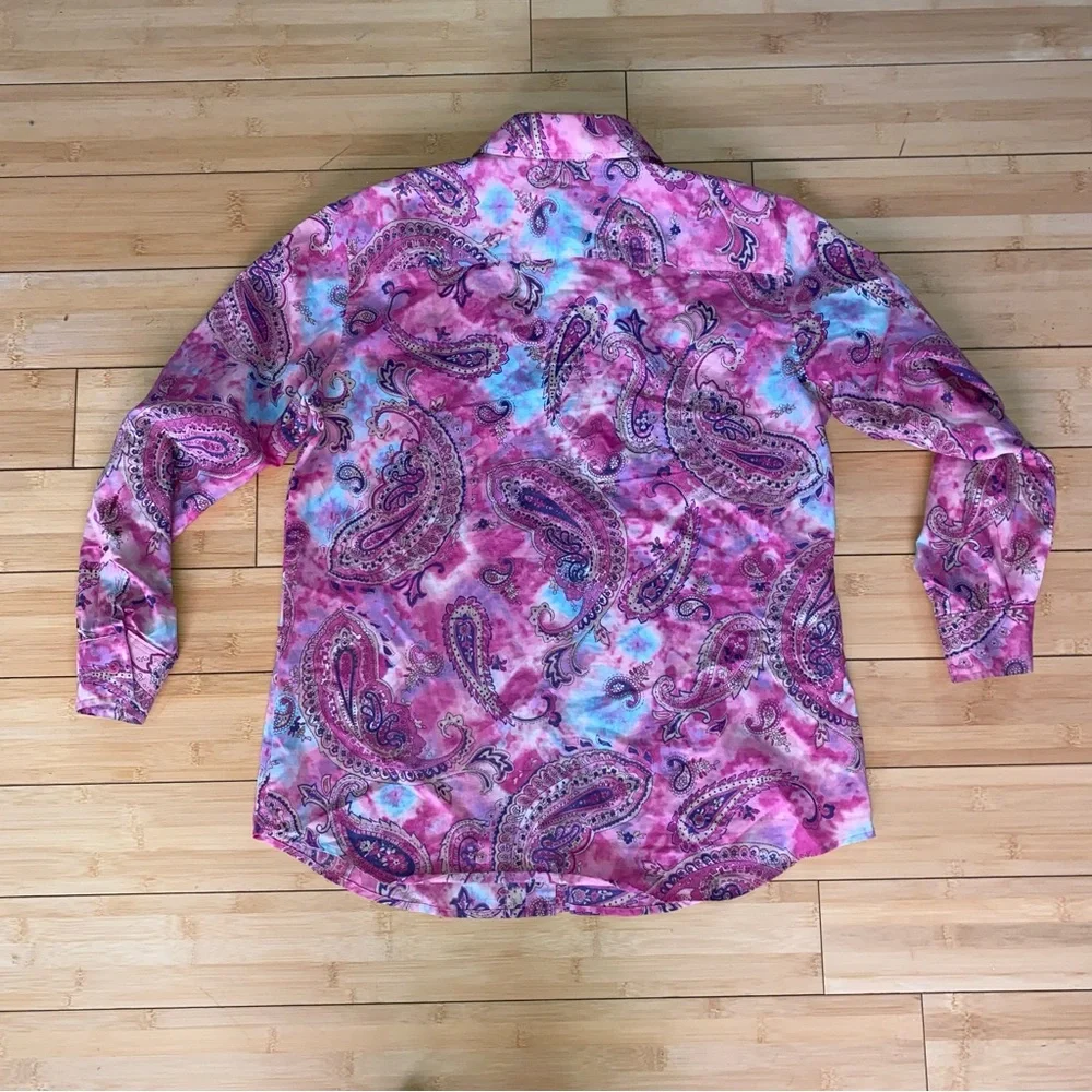 Jones New York Sport Tie Dye Paisley Intricate Print Lightweight Button Up Shirt